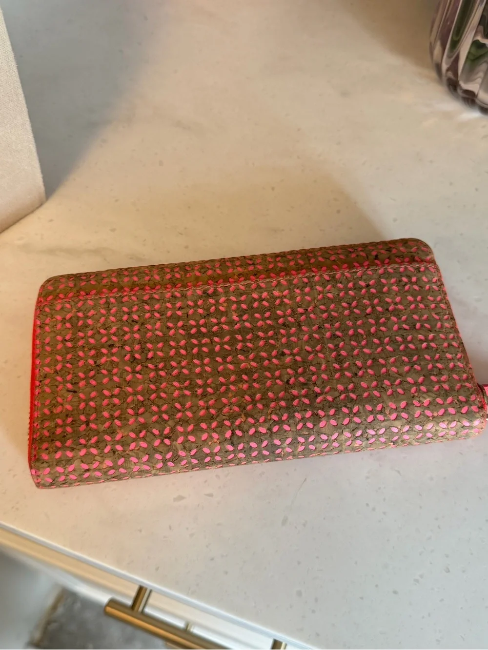 kate spade EUC Brown double face zipper Wallet with Coral Underlay and Trim